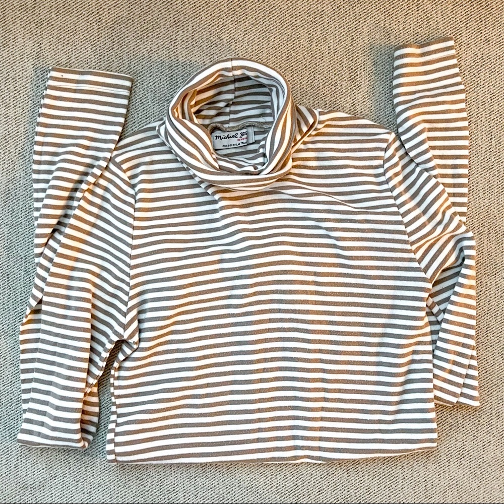 Michael Stars Brown and White Stripe Long Sleeve Tee One Size Fits Most